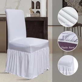 Chair Covers for Dining Room Set of 4 Stretch Chair Slipcovers with Skirt for Kitchen Seat Protectors (White)