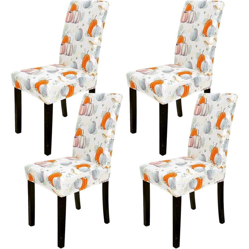 4Pcs Fall Chair Covers Autumn Watercolor Pumpkin Dining Chair Slipcover Protector Removable Stretch Elastic Seat Cover