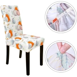 4Pcs Fall Chair Covers Autumn Watercolor Pumpkin Dining Chair Slipcover Protector Removable Stretch Elastic Seat Cover