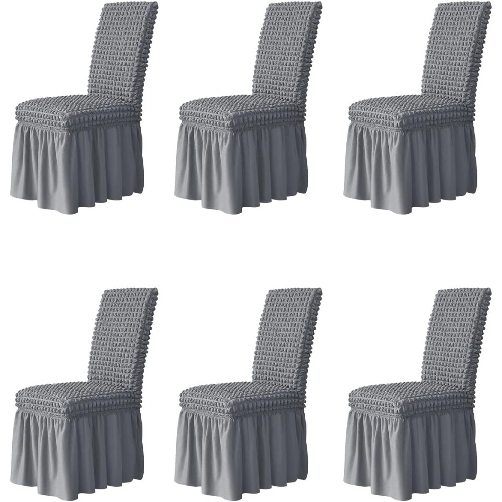 Dining Chair Covers with Skirt, Chair Covers for Dining Room Set of 6, Durable Washable High Elastic Stretchable(Gray)