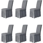 Dining Chair Covers with Skirt, Chair Covers for Dining Room Set of 6, Durable Washable High Elastic Stretchable(Gray)