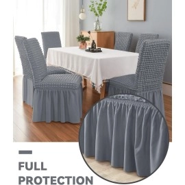 Dining Chair Covers with Skirt, Chair Covers for Dining Room Set of 6, Durable Washable High Elastic Stretchable(Gray)