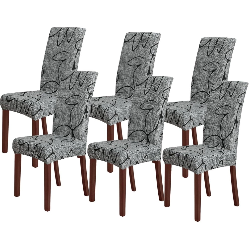 Chair Covers for Dining Chairs Set of 6,Grey Floral Stretch Dining Room Kitchen Parsons Chair Slipcovers (Grey+Floral)