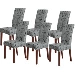 Chair Covers for Dining Chairs Set of 6,Grey Floral Stretch Dining Room Kitchen Parsons Chair Slipcovers (Grey+Floral)