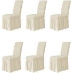 Dining Chair Covers with Skirt, Chair Covers for Dining Room Set of 6, Durable Washable High Elastic Stretchable(Beige)