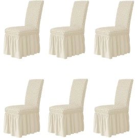 Dining Chair Covers with Skirt, Chair Covers for Dining Room Set of 6, Durable Washable High Elastic Stretchable(Beige)