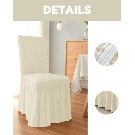 Dining Chair Covers with Skirt, Chair Covers for Dining Room Set of 6, Durable Washable High Elastic Stretchable(Beige)