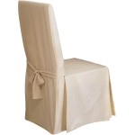 Cotton Duck Canvas Long Dining Room Chair Covers, Dining Chair Cover with 17 Inch Long Skirt and Corner Pleats, Natural