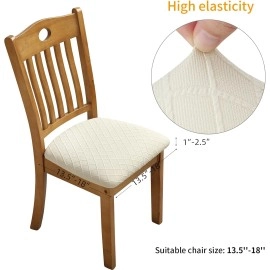 Stretch Jacquard Chair Seat Covers Set of 4, Removable Washable Dining Chair Covers Anti-Dust Dining Room Chair Covers(Beige)