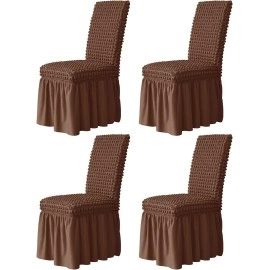 Dining Chair Covers with Skirt, Chair Covers for Dining Room Set of 4, Durable Washable High Elastic Stretchable(Brown)