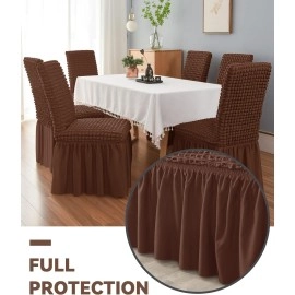 Dining Chair Covers with Skirt, Chair Covers for Dining Room Set of 4, Durable Washable High Elastic Stretchable(Brown)