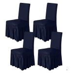 Chair Covers for Dining Room Set of 4 Stretch Chair Slipcovers with Skirt for Kitchen Seat Protectors (Navy Blue)