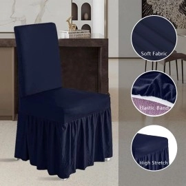 Chair Covers for Dining Room Set of 4 Stretch Chair Slipcovers with Skirt for Kitchen Seat Protectors (Navy Blue)