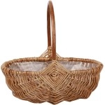 Rattan Flower Basket, Handmade Wicker Planter Basket with Plastic Liner & Handle, Woven Storage Basket, Brown