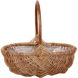 Rattan Flower Basket, Handmade Wicker Planter Basket with Plastic Liner & Handle, Woven Storage Basket, Brown