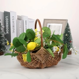 Rattan Flower Basket, Handmade Wicker Planter Basket with Plastic Liner & Handle, Woven Storage Basket, Brown