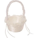 Small Flower Girl Basket for Weddings and Other Celebrations, 3.5'' W x 5'' L x 7.5'' H, White Ivory