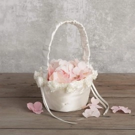 Small Flower Girl Basket for Weddings and Other Celebrations, 3.5'' W x 5'' L x 7.5'' H, White Ivory