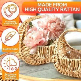 2Pcs Small Wicker Basket with Handle - Flower Girl Baskets Empty Gift Basket Rattan Basket for Wedding Flower Basket for Gift