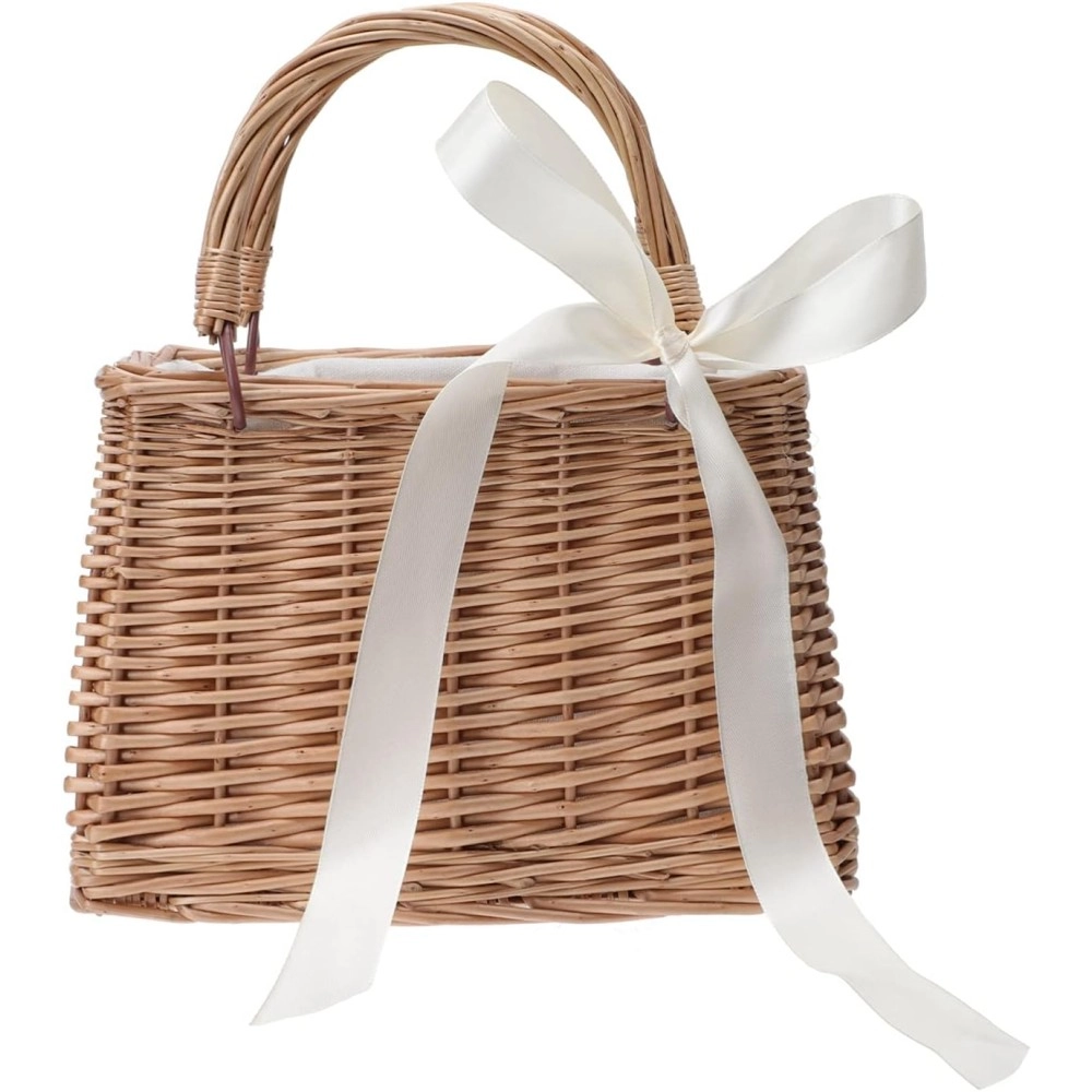 Flower Girl Baskets with Handle Cute Wedding Rattan Baskets Wicker Rattan Flower Basket Wicker Handbag Basket Purse