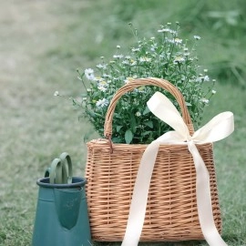 Flower Girl Baskets with Handle Cute Wedding Rattan Baskets Wicker Rattan Flower Basket Wicker Handbag Basket Purse