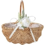 Flower Girl Basket with Handle,Hand-Woven Picking Basket Eggs Storage Basket,Rustic Wedding Petal Wicker Rattan Baskets