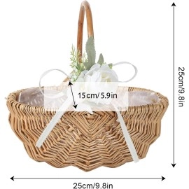 Flower Girl Basket with Handle,Hand-Woven Picking Basket Eggs Storage Basket,Rustic Wedding Petal Wicker Rattan Baskets