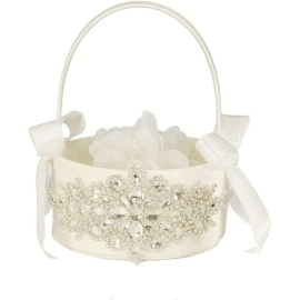 Beautiful Hand Beading of Wedding Flower Basket with Elegant Appearance and Ivory Color, Clusters of Stars Style