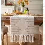 Table Runner 13 x 90 Inch Long Natural Cotton Woven Runner with Tassels for Home Dining Table décor