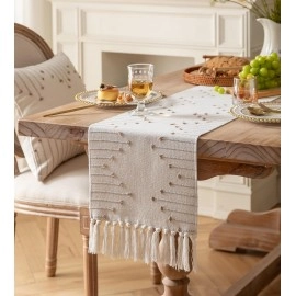 Table Runner 13 x 90 Inch Long Natural Cotton Woven Runner with Tassels for Home Dining Table décor