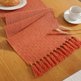 Table Runner with Tassels, Boho Farmhouse Thanksgiving Table Runners 72 Inches Long Table Decor, 13x72 Inches, Orange