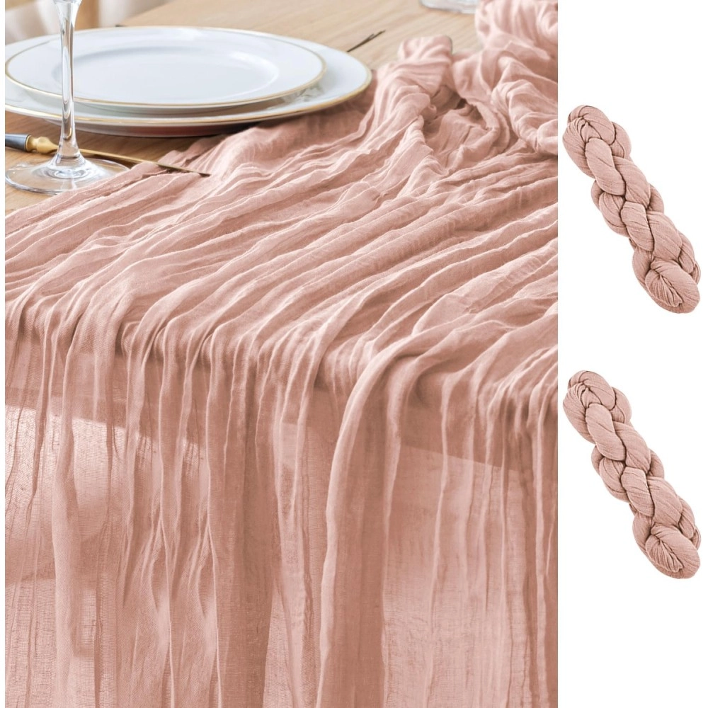 2PCS Fall Table Runner Cheesecloth 10FT Dusty Pink Boho Gauze Fabric Rustic Sheer Cheese Cloth Runners