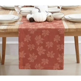 Maple Leaves Traditional Harvest Jacquard Collection Fall Table Décor Damask Cotton, 14x54 Rectangle Table Runner