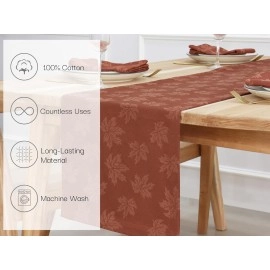 Maple Leaves Traditional Harvest Jacquard Collection Fall Table Décor Damask Cotton, 14x54 Rectangle Table Runner