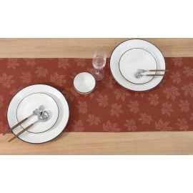 Maple Leaves Traditional Harvest Jacquard Collection Fall Table Décor Damask Cotton, 14x54 Rectangle Table Runner