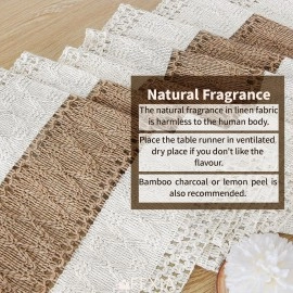 Table Runner for Home Decor with Tassels Rustic Table Runner Cream & Brown Macrame Burlap Fall Table Decoration(12x72 Inches)