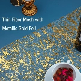 2 Pieces Gold Table Runner, Sequin Glitter Foil Metallic Gold Thin Mesh Table Runner Roll 11"x108", Gold Table Decorations