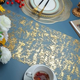 2 Pieces Gold Table Runner, Sequin Glitter Foil Metallic Gold Thin Mesh Table Runner Roll 11"x108", Gold Table Decorations