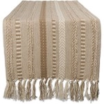 Farmhouse Braided Stripe Table Runner Collection, 15x72 (15x77, Fringe Included), Stone