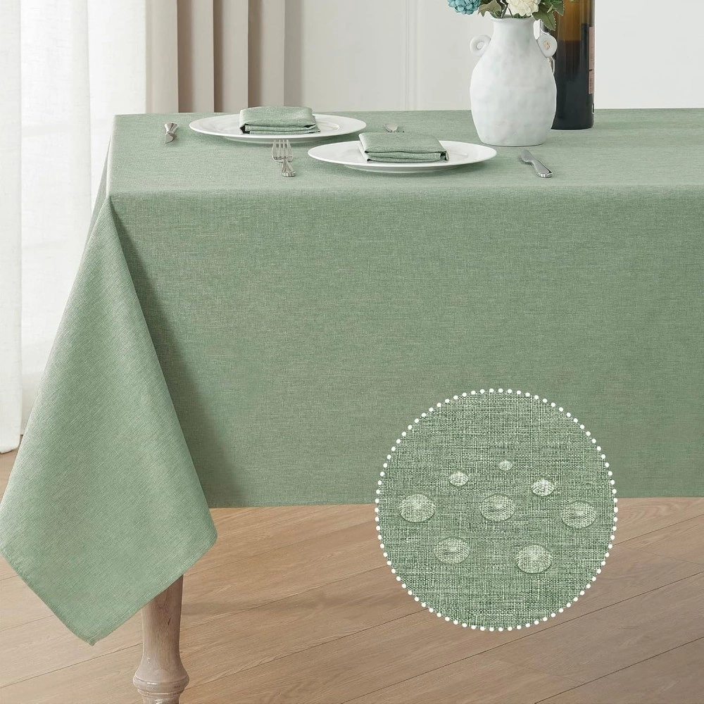 Rectangle Tablecloth Linen Textured Waterproof & Stain Resistant Table Cloth, 52 x 70 Inch, Sage Green