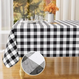 Rectangle Waterproof Vinyl Table Cloth, Buffalo Flannel Backed, Wipeable Plastic Table Cover(60" x 102", Black and White)