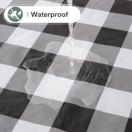 Rectangle Waterproof Vinyl Table Cloth, Buffalo Flannel Backed, Wipeable Plastic Table Cover(60" x 102", Black and White)