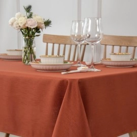 Slubby Textured Rectangular Tablecloth Water Resistance Antiwrinkle Spillproof Soft Fall Table Cloth, 60 x 104 Inch, Rust