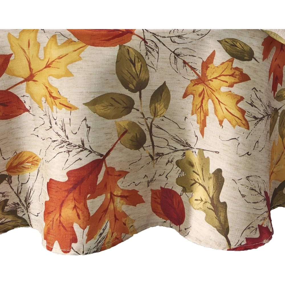 Home Fashions Autumn Leaves Fall Printed Wrinkle Resistant Tablecloth, Holiday Table Cover, 70" Round