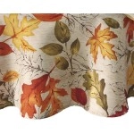 Home Fashions Autumn Leaves Fall Printed Wrinkle Resistant Tablecloth, Holiday Table Cover, 70" Round