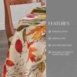 Home Fashions Autumn Leaves Fall Printed Wrinkle Resistant Tablecloth, Holiday Table Cover, 70" Round