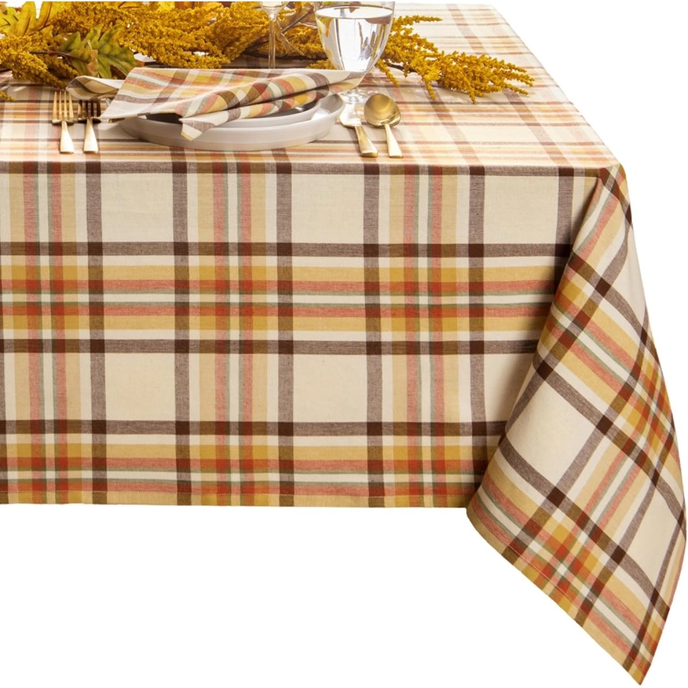 Home Fashions Russet Harvest Woven Plaid Cotton Tablecloth for Fall/Thanksgiving, 52"x70" Rectangle