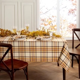 Home Fashions Russet Harvest Woven Plaid Cotton Tablecloth for Fall/Thanksgiving, 52"x70" Rectangle