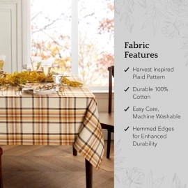 Home Fashions Russet Harvest Woven Plaid Cotton Tablecloth for Fall/Thanksgiving, 52"x70" Rectangle