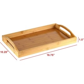 Serving Tray Bamboo - Wooden Tray with Handles - Great for Dinner Trays, Tea Tray, Bar Tray, Breakfast Tray, or Any Food Tray